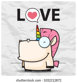 Vector romantic illustration with unicorn characters.