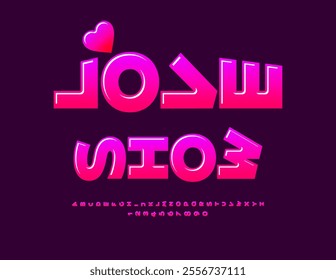 Vector romantic invitation Love Show. Pink Glossy Font. Rotated Alphabet Letters and Numbers set.