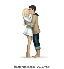 Vector Romantic Kissing Couple of Man and Woman in Love