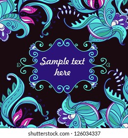 Vector Romantic Night Forest. Curls Tag for texts