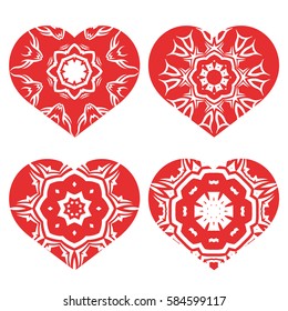 Vector Romantic Red Heart Set Isolated on White Background. Image Suitable for Laser Cutting. Symbol of Valentines Day.