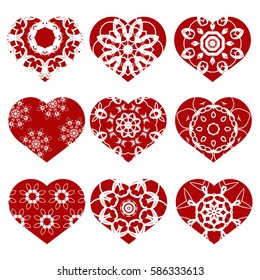 Vector Romantic Red Heart Set Isolated on White Background. Image Suitable for Laser Cutting. Symbol of Valentines Day.