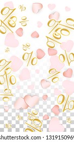 Vector Romantic Sale Background with Hearts and Percent for  Discount Cards Design. Good for Special Hot Holiday Discount Offer, Black Friday, Fashion Promotion Action. Romantic Love Illustration.