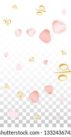 Vector Romantic Sale Background with Hearts and Percent for  Discount Poster Design. Good for Special Hot Holiday Discount Offer, Black Friday, Fashion Promotion Action. Romantic Love Illustration.