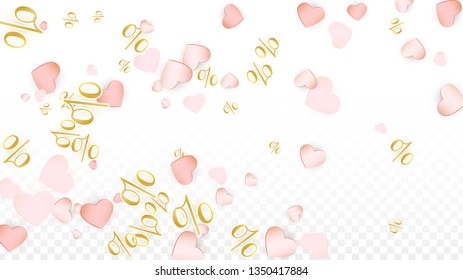 Vector Romantic Sale Background with Hearts and Percent for  Discount Cards Design. Good for Special Hot Holiday Discount Offer, Black Friday, Fashion Promotion Action. Romantic Love Illustration.