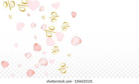 Vector Romantic Sale Background with Hearts and Percent for  Discount Poster Design. Good for Special Hot Holiday Discount Offer, Black Friday, Fashion Promotion Action. Romantic Love Illustration.