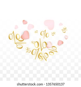 Vector Romantic Sale Background with Hearts and Percent for  Discount Web Design. Good for Special Hot Holiday Discount Offer, Black Friday, Fashion Promotion Action. Romantic Love Illustration.