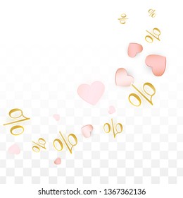 Vector Romantic Sale Background with Hearts and Percent for  Discount Poster Design. Good for Special Hot Holiday Discount Offer, Black Friday, Fashion Promotion Action. Romantic Love Illustration.