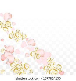 Vector Romantic Sale Background with Hearts and Percent for  Discount Web Design. Good for Special Hot Holiday Discount Offer, Black Friday, Fashion Promotion Action. Romantic Love Illustration.