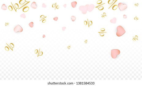 Vector Romantic Sale Background with Hearts and Percent for  Discount Template Design. Good for Special Hot Holiday Discount Offer, Black Friday, Fashion Promotion Action. Romantic Love Illustration.