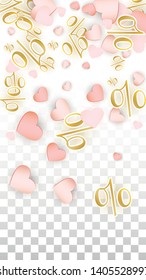 Vector Romantic Sale Background with Hearts and Percent for  Discount Poster Design. Good for Special Hot Holiday Discount Offer, Black Friday, Fashion Promotion Action. Romantic Love Illustration.