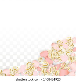 Vector Romantic Sale Background with Hearts and Percent for  Discount Poster Design. Good for Special Hot Holiday Discount Offer, Black Friday, Fashion Promotion Action. Romantic Love Illustration.