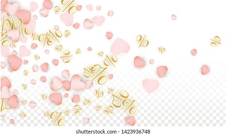 Vector Romantic Sale Background with Hearts and Percent for  Discount Cards Design. Good for Special Hot Holiday Discount Offer, Black Friday, Fashion Promotion Action. Romantic Love Illustration.