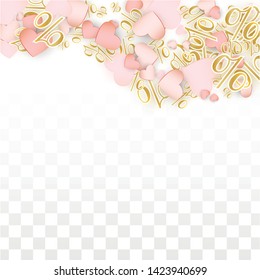 Vector Romantic Sale Background with Hearts and Percent for  Discount Banner Design. Good for Special Hot Holiday Discount Offer, Black Friday, Fashion Promotion Action. Romantic Love Illustration.