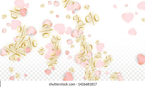 Vector Romantic Sale Background with Hearts and Percent for  Discount Poster Design. Good for Special Hot Holiday Discount Offer, Black Friday, Fashion Promotion Action. Romantic Love Illustration.