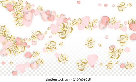 Vector Romantic Sale Background with Hearts and Percent for  Discount  Flyer Design. Good for Special Hot Holiday Discount Offer, Black Friday, Fashion Promotion Action. Romantic Love Illustration.