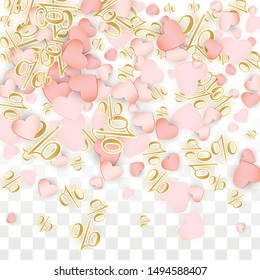 Vector Romantic Sale Background with Hearts and Percent for  Discount Cards Design. Good for Special Hot Holiday Discount Offer, Black Friday, Fashion Promotion Action. Romantic Love Illustration.