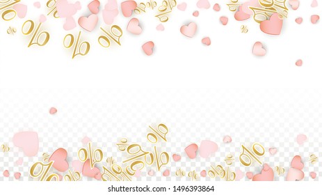 Vector Romantic Sale Background with Hearts and Percent for  Discount Cards Design. Good for Special Hot Holiday Discount Offer, Black Friday, Fashion Promotion Action. Romantic Love Illustration.