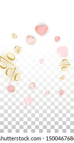 Vector Romantic Sale Background with Hearts and Percent for  Discount Banner Design. Good for Special Hot Holiday Discount Offer, Black Friday, Fashion Promotion Action. Romantic Love Illustration.