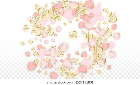 Vector Romantic Sale Background with Hearts and Percent for  Discount Template Design. Good for Special Hot Holiday Discount Offer, Black Friday, Fashion Promotion Action. Romantic Love Illustration.