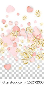 Vector Romantic Sale Background with Hearts and Percent for  Discount Cards Design. Good for Special Hot Holiday Discount Offer, Black Friday, Fashion Promotion Action. Romantic Love Illustration.