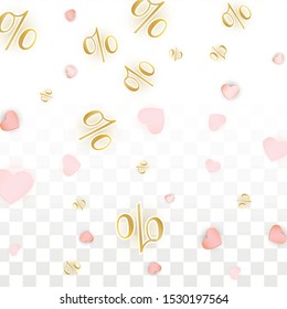 Vector Romantic Sale Background with Hearts and Percent for  Discount Web Design. Good for Special Hot Holiday Discount Offer, Black Friday, Fashion Promotion Action. Romantic Love Illustration.