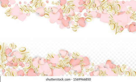 Vector Romantic Sale Background with Hearts and Percent for  Discount Cards Design. Good for Special Hot Holiday Discount Offer, Black Friday, Fashion Promotion Action. Romantic Love Illustration.