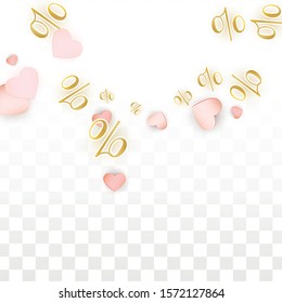 Vector Romantic Sale Background with Hearts and Percent for  Discount Layout Design. Good for Special Hot Holiday Discount Offer, Black Friday, Fashion Promotion Action. Romantic Love Illustration.