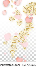 Vector Romantic Sale Background with Hearts and Percent for  Discount Banner Design. Good for Special Hot Holiday Discount Offer, Black Friday, Fashion Promotion Action. Romantic Love Illustration.