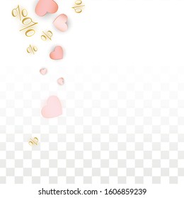 Vector Romantic Sale Background with Hearts and Percent for  Discount Cards Design. Good for Special Hot Holiday Discount Offer, Black Friday, Fashion Promotion Action. Romantic Love Illustration.