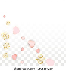 Vector Romantic Sale Background with Hearts and Percent for  Discount  Flyer Design. Good for Special Hot Holiday Discount Offer, Black Friday, Fashion Promotion Action. Romantic Love Illustration.