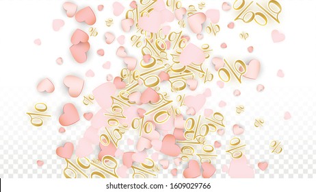 Vector Romantic Sale Background with Hearts and Percent for  Discount Cards Design. Good for Special Hot Holiday Discount Offer, Black Friday, Fashion Promotion Action. Romantic Love Illustration.