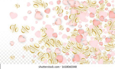 Vector Romantic Sale Background with Hearts and Percent for  Discount Template Design. Good for Special Hot Holiday Discount Offer, Black Friday, Fashion Promotion Action. Romantic Love Illustration.