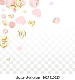 Vector Romantic Sale Background with Hearts and Percent for  Discount Cards Design. Good for Special Hot Holiday Discount Offer, Black Friday, Fashion Promotion Action. Romantic Love Illustration.