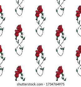 vector romantic seamless pattern with cartoon red roses on a white background. can be used as wallpaper, background, textile design, notebooks, phone cases, packaging paper, Valentine's day print
