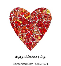 Vector romantic seamless pattern with hand drawn red heart doodles.