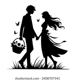 Vector of romantic silhouette couple