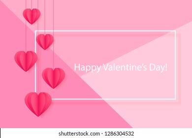 Vector romantic template of sale horizontal banner for Valentine’s Day with red and pink realistic paper hearts