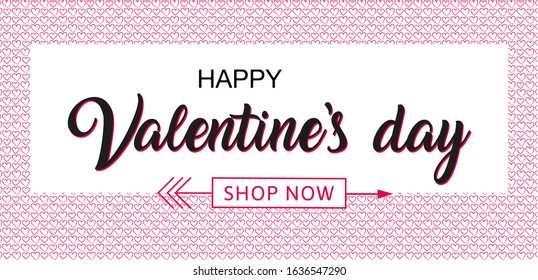 Vector romantic template of sale horizontal banner for Valentine’s Day with red and white hearts. Background for discount and special offers. Valentines Heart sale tags. Shop market poster design.