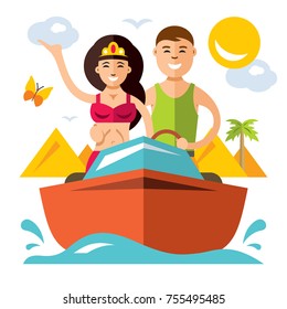 Vector Romantic vacation. Flat style colorful Cartoon illustration.