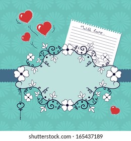 Vector romantic vignette with flowers and hearts