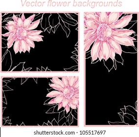 Vector romantic wedding backgrounds for invitation, flaer, visit card. tender rose flower and black background.