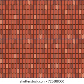 Vector roof tiles texture. Realistic brown red brick tile background, front view.