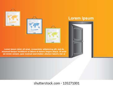 Vector room with orange wall and door