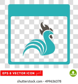 Vector Rooster Calendar Page EPS vector pictograph. Illustration style is flat iconic bicolor grey and cyan symbol on a transparent background.