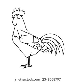 ilustración de la línea de dibujos animados de rooster vectorial aislado
