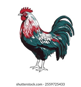 Vector Rooster with colorful feathers in white background