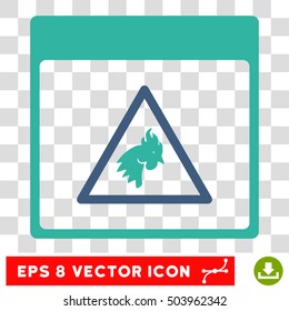 Vector Rooster Danger Calendar Page EPS vector icon. Illustration style is flat iconic bicolor cobalt and cyan symbol on a transparent background.