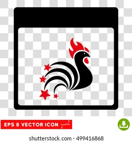 Vector Rooster Fireworks Calendar Page EPS vector icon. Illustration style is flat iconic bicolor intensive red and black symbol on a transparent background.