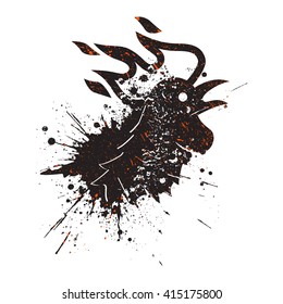 Vector Rooster grunge stylized illustration for T-shirt design, print and other. Chinese New year symbol. Chicken Grill restaurant menu.
